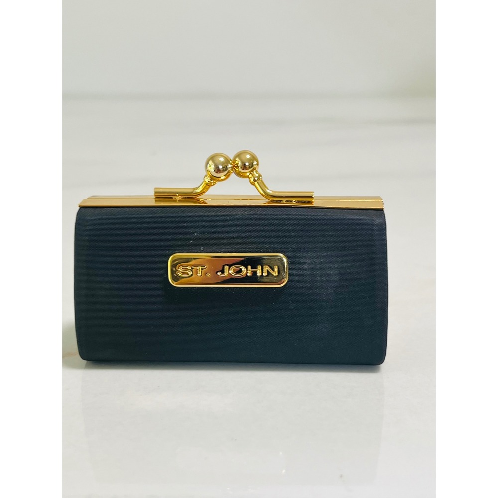 St John Coin Wallet Black Mini Gold Tone Kiss Lock Pouch Bag Small